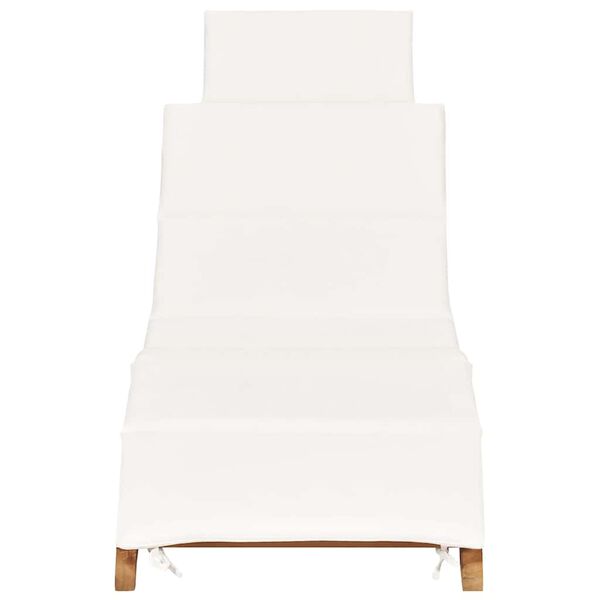 vidaXL Chaise longue pliable avec coussin blanc cr&egrave;me Bois de teck