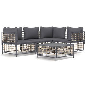 vidaXL Salon de jardin 5 pcs avec coussins anthracite r&eacute;sine tress&eacute;e