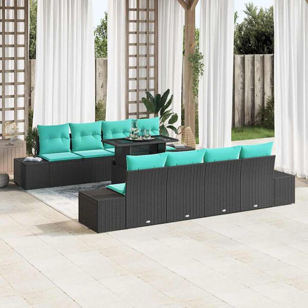 vidaXL Ensemble de canap&eacute; de jardin 7 pcs Noir et turquoise polyrotin