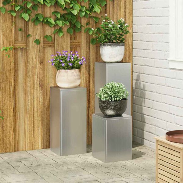 vidaXL Support de Plante 3 pcs Argent Acier galvanisé