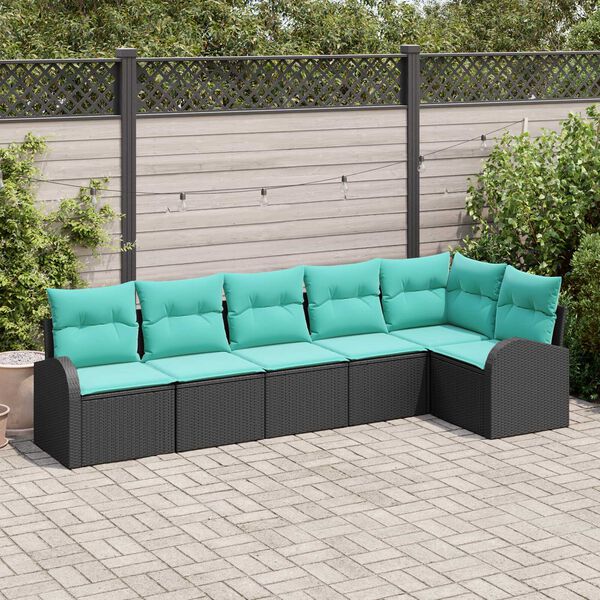 vidaXL Ensemble de canapé de jardin 6 pcs Noir et turquoise polyrotin