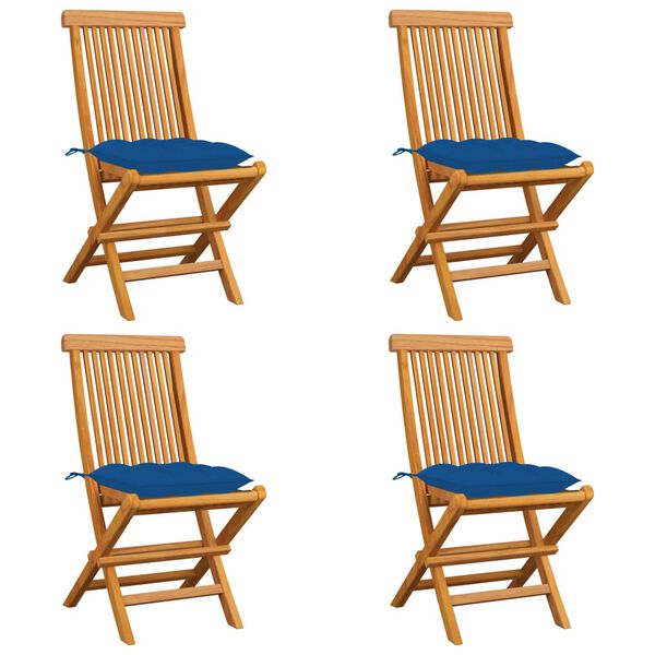 vidaXL Chaises de jardin et coussins bleu lot de 4 Bois de teck massif