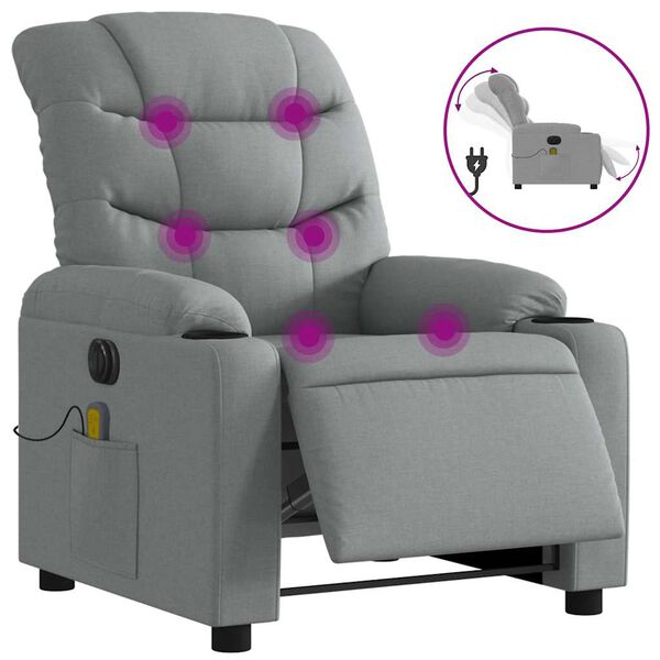 vidaXL Fauteuil inclinable de massage &eacute;lectrique gris clair tissu
