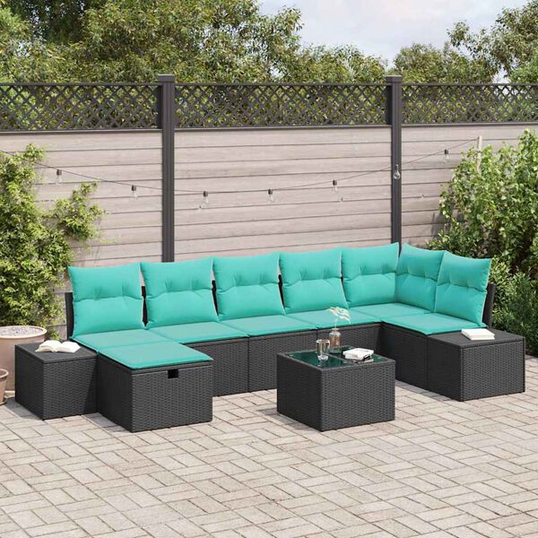vidaXL Ensemble de canap&eacute; de jardin avec coussin 8 pcs Noir polyrotin