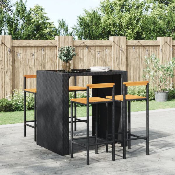 vidaXL Tabourets de bar lot de 4 noir r&eacute;sine tress&eacute;e et bois d'acacia