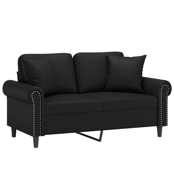 vidaXL Canap&eacute; 2 places avec oreillers d&eacute;coratifs noir 120cm similicuir