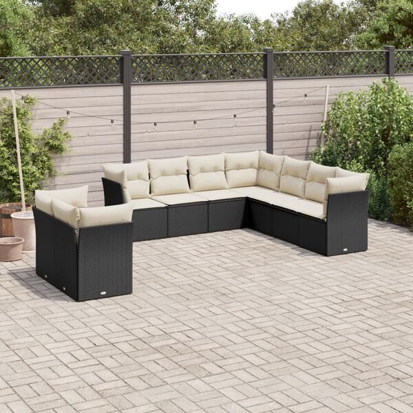 vidaXL Salon de jardin 9 pcs avec coussins noir r&eacute;sine tress&eacute;e