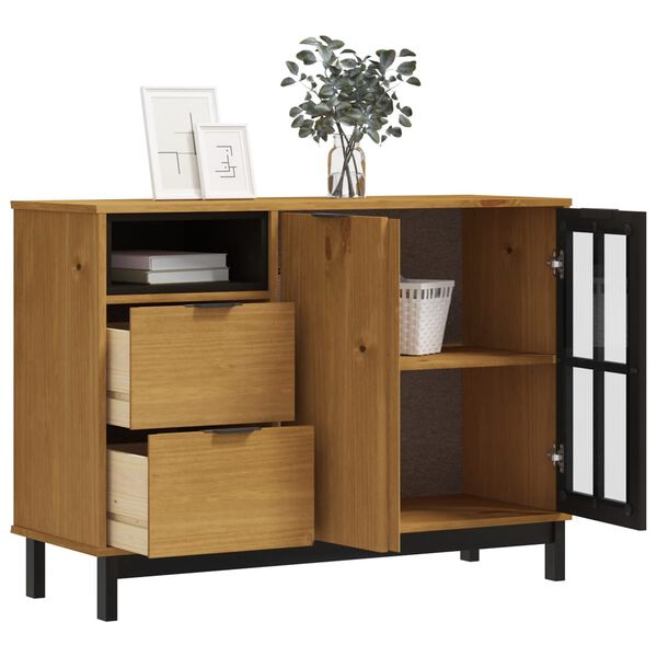 vidaXL Buffet avec porte vitrée FLAM 110x40x80 cm bois massif de pin