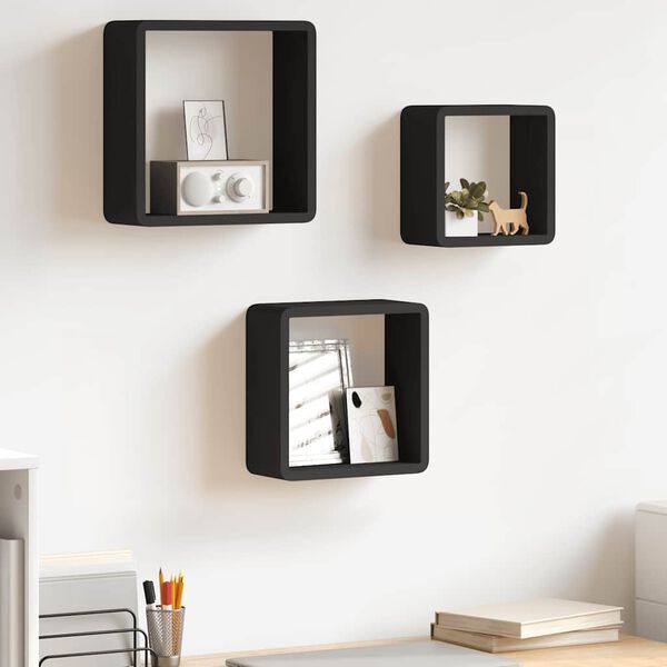 vidaXL &Eacute;tag&egrave;res murales sous forme de cube 3 pcs Noir MDF