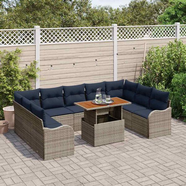 vidaXL Ensemble de canap&eacute; de jardin 10 pcs gris et bleu marine