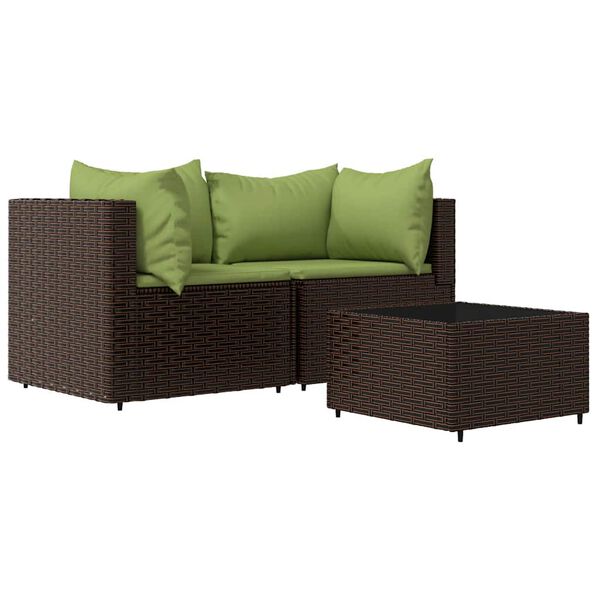 vidaXL Salon de jardin 3 pcs avec coussins marron r&eacute;sine tress&eacute;e