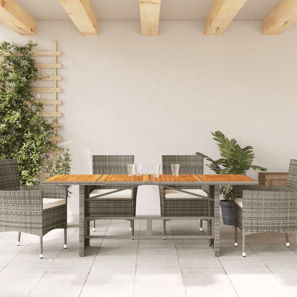 vidaXL Table de jardin et dessus en bois d'acacia gris r&eacute;sine tress&eacute;e