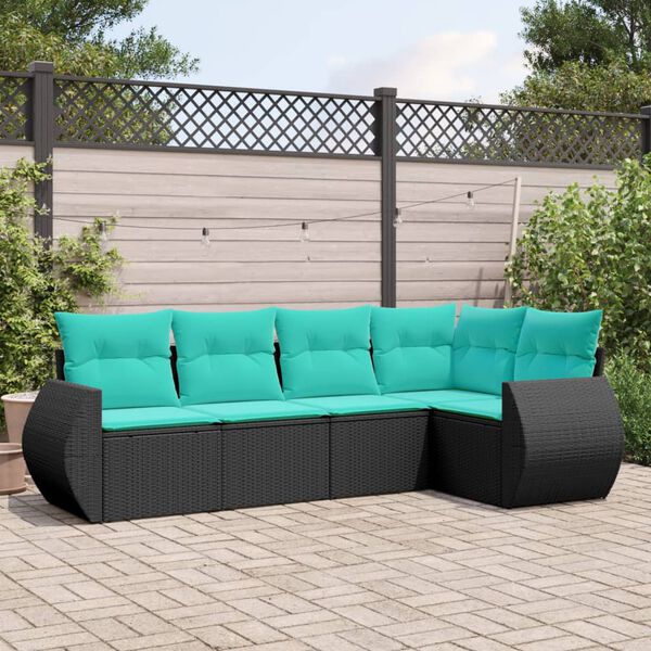 vidaXL Salon de jardin 5 pcs avec coussins noir r&eacute;sine tress&eacute;e