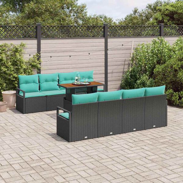 vidaXL Ensemble de canap&eacute; de jardin 9 pcs Noir Poly rotin