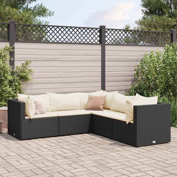 vidaXL Salon de jardin 5 pcs avec coussins Noir R&eacute;sine tress&eacute;e