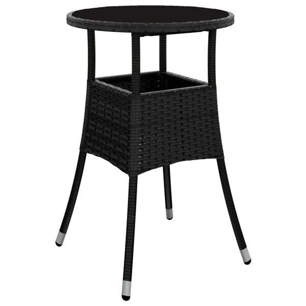 vidaXL Table de jardin &Oslash;60x75 cm Verre tremp&eacute;/r&eacute;sine tress&eacute;e Noir
