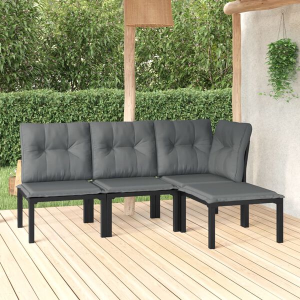 vidaXL Salon de jardin 4 pcs noir et gris r&eacute;sine tress&eacute;e