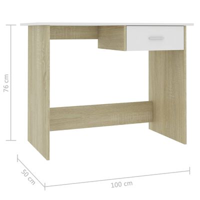 vidaXL Bureau Blanc et chêne sonoma 100 x 50 x 76 cm Aggloméré