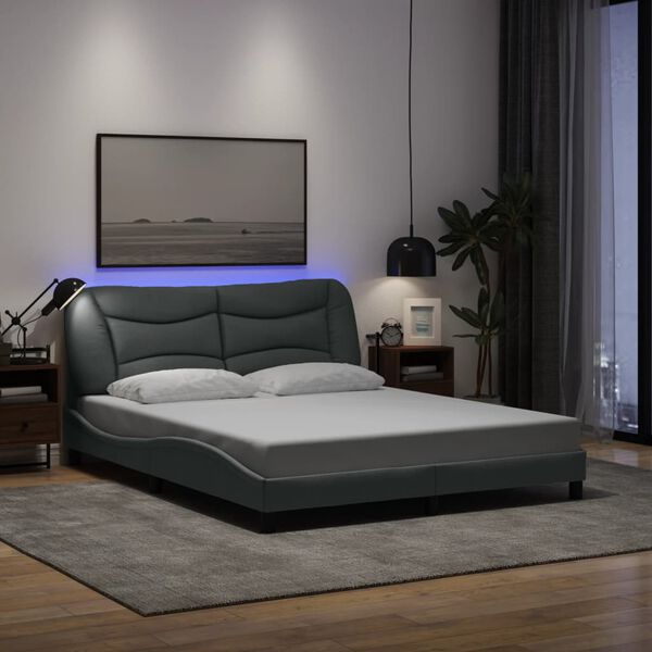 vidaXL Cadre de lit avec LED sans matelas Hvar gris clair 152x203 cm tissu
