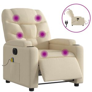 vidaXL Fauteuil inclinable de massage &eacute;lectrique cr&egrave;me tissu