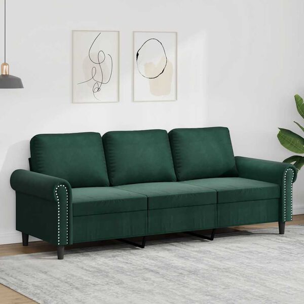 vidaXL Canap&eacute; &agrave; 3 places Vert fonc&eacute; 180 cm Velours