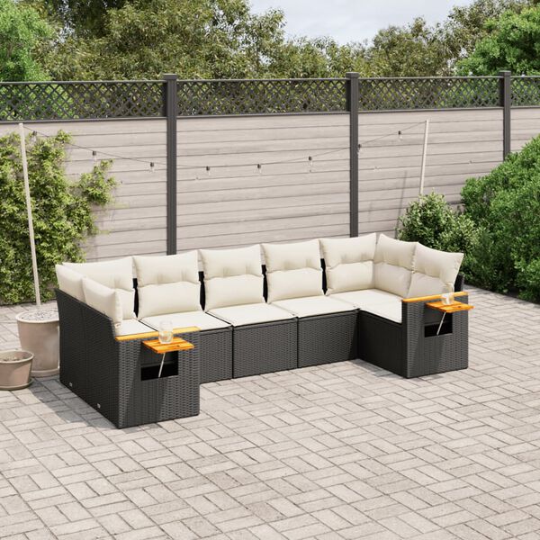 vidaXL Salon de jardin 7 pcs avec coussins noir r&eacute;sine tress&eacute;e