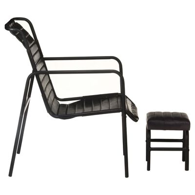 vidaXL Fauteuil de relaxation avec repose-pied Noir Cuir véritable