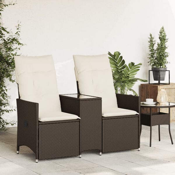 vidaXL Canap&eacute; de jardin inclinable 2 places avec table marron rotin