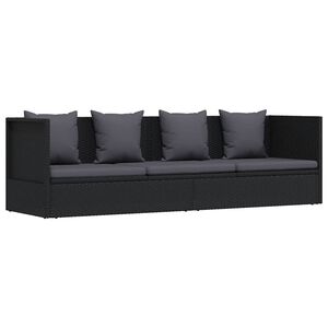 vidaXL Lit de jardin avec coussin et oreiller R&eacute;sine tress&eacute;e Noir