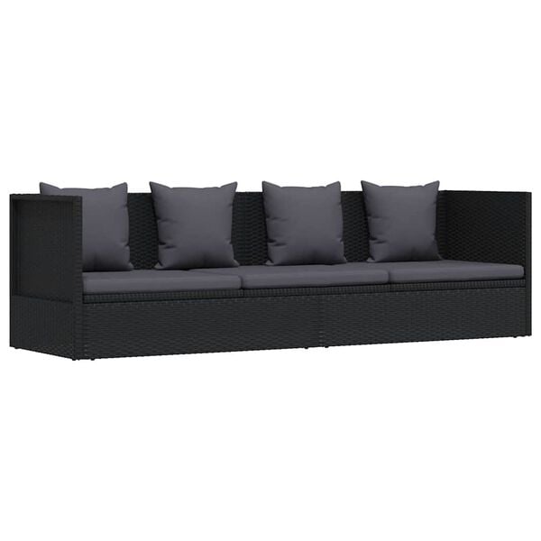 vidaXL Lit de jardin avec coussin et oreiller R&eacute;sine tress&eacute;e Noir