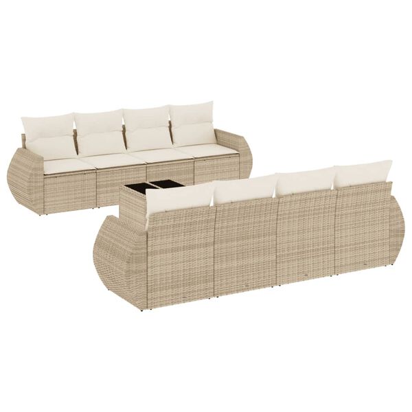 vidaXL Salon de jardin avec coussins 9 pcs beige r&eacute;sine tress&eacute;e