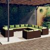 vidaXL Salon de jardin 13 pcs avec coussins Marron Résine tressée