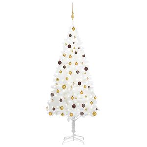 vidaXL Arbre de No&euml;l artificiel pr&eacute;-&eacute;clair&eacute; et boules blanc 210 cm