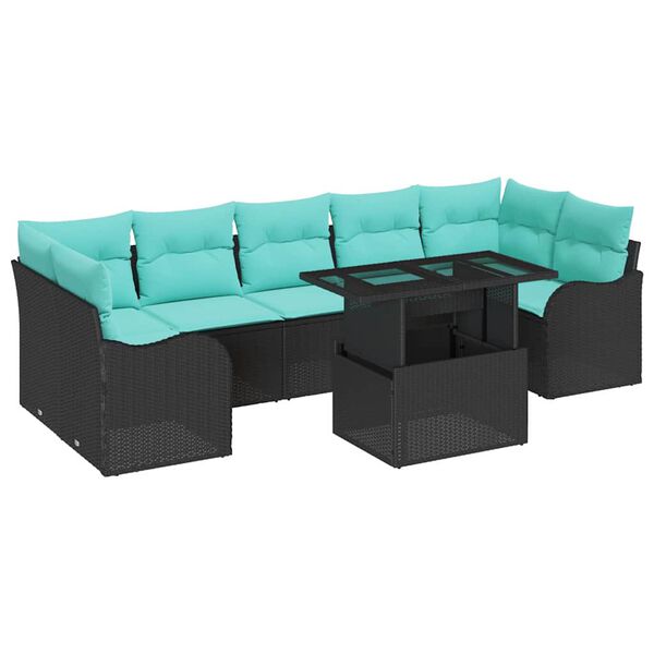 vidaXL Ensemble de canap&eacute; de jardin avec coussin 8 pcs Noir Poly rotin