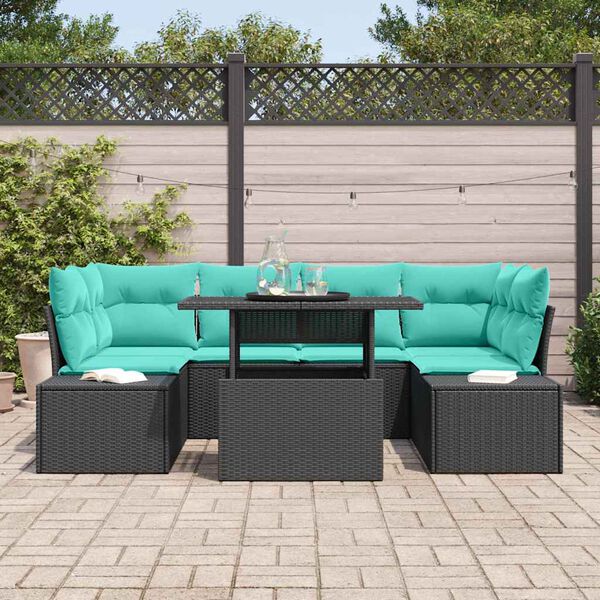 vidaXL Ensemble de canap&eacute; de jardin 7 pcs Noir et turquoise