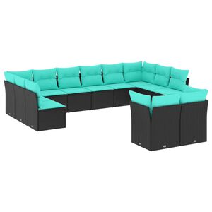 vidaXL Salon de jardin avec coussins 12 pcs noir r&eacute;sine tress&eacute;e