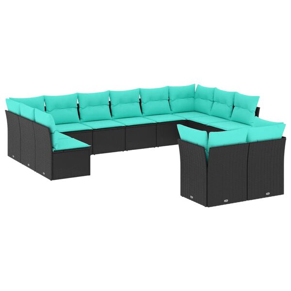 vidaXL Salon de jardin avec coussins 12 pcs noir r&eacute;sine tress&eacute;e
