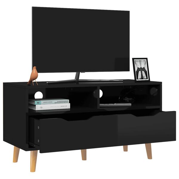vidaXL Meuble TV noir brillant 90x40x48,5 cm bois d'ingénierie