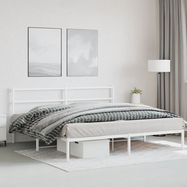 vidaXL Cadre de lit m&eacute;tal sans matelas et t&ecirc;te de lit blanc 193x203 cm