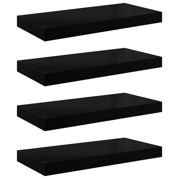 vidaXL &Eacute;tag&egrave;re murale flottante 4 pcs Noir brillant 50x23x3,8 cm MDF