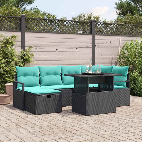 vidaXL Ensemble de canap&eacute; de jardin avec coussin 7 pcs Noir Poly rotin