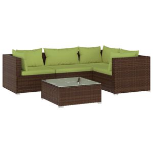 vidaXL Salon de jardin 5 pcs avec coussins r&eacute;sine tress&eacute;e marron