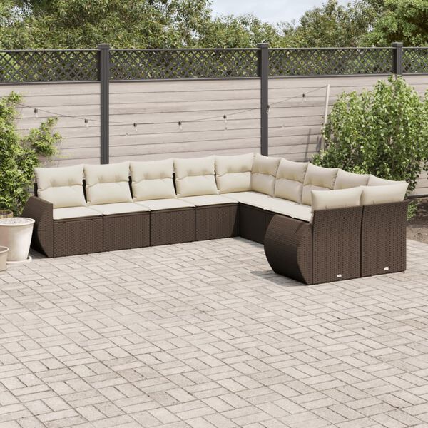 vidaXL Salon de jardin 10 pcs avec coussins marron r&eacute;sine tress&eacute;e