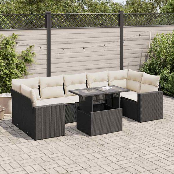 vidaXL Salon de jardin 8 pcs avec coussins noir r&eacute;sine tress&eacute;e
