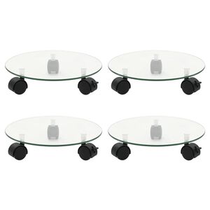 vidaXL Supports roulants &agrave; plantes 4 pcs 28 cm Verre tremp&eacute; Rond