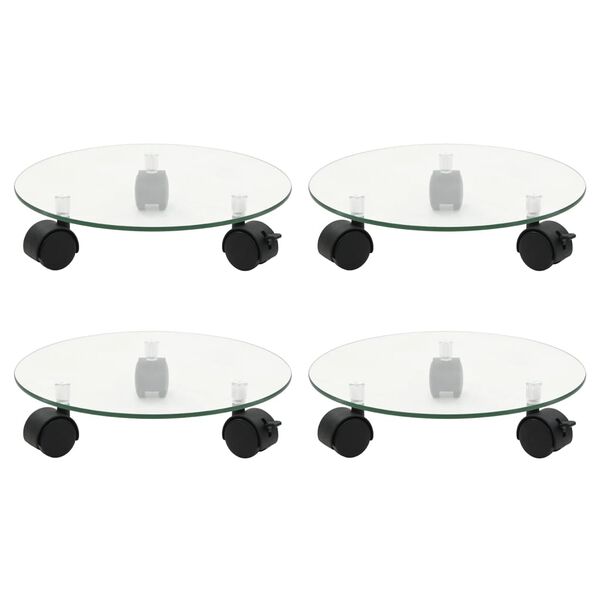 vidaXL Supports roulants &agrave; plantes 4 pcs 28 cm Verre tremp&eacute; Rond