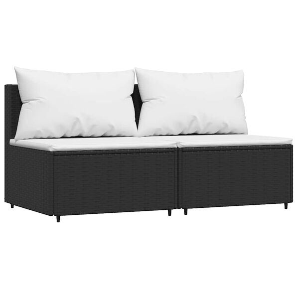 vidaXL Canapés centraux de jardin et coussins 2pcs Noir Résine tressée