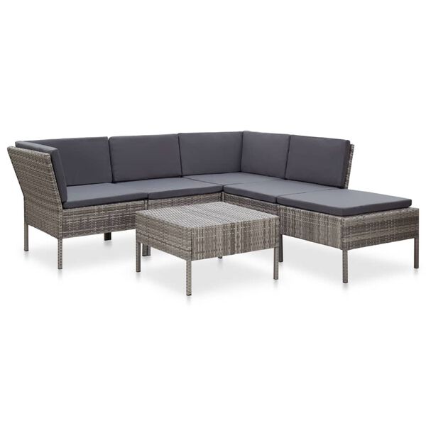 vidaXL Salon de jardin 6 pcs avec coussins r&eacute;sine tress&eacute;e gris