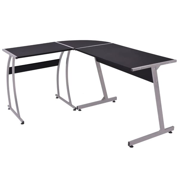 vidaXL Bureau d'angle en forme de L Noir