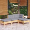 vidaXL Salon de jardin 4 pcs avec coussins gris Bois de pin massif